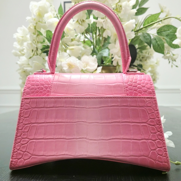 Balenciaga Hourglass Pink Crocodile-Embossed Top Handle Bag - Picture 3 of 13